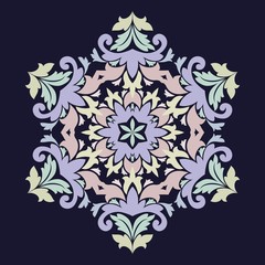 Isolated vector illustration. Abstract floral decor. Ornate six point star or mandala with vintage motifs.