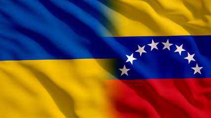 Waving Ukraine and Venezuela Flags
