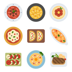 various menu food set illustration. flat design vector graphic style.