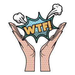 open hands receiving comic words in speech bubble