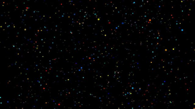 festive confetti falling. Round confetti isolated on a black background falling down smoothly and slowly. Multi colored vers 13