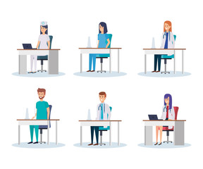 group of doctors with nurse in workplace