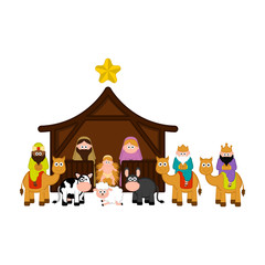 Christmas crib with all characters. Vector illustration design