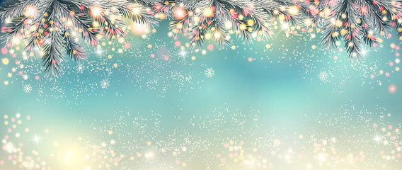 Abstract holiday christmas light panorama. Vector illustration - 237296323