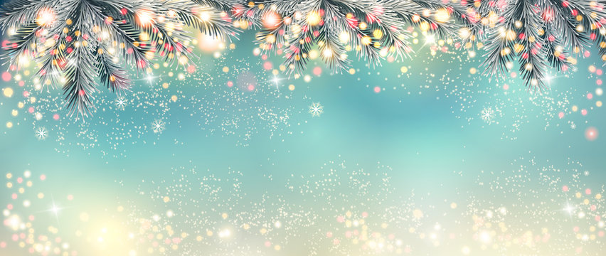 Abstract holiday christmas light panorama. Vector illustration