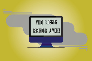 Conceptual hand writing showing Video Blogging Recording A Video. Business photo showcasing Social media networking blogger influence Mounted Computer Monitor Blank Screen on Abstract Background