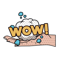 open hand receiving comic words in speech bubble