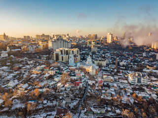 Evening winter Voronezh from drone point of view
