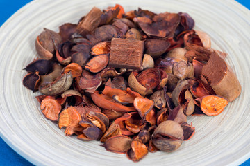 Orange Potpourri close-up shot in the plate