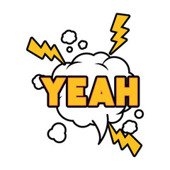 yeah comic words in speech bubble isolated icon