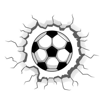Soccer ball stuck on a wall crack. Vector illustration design