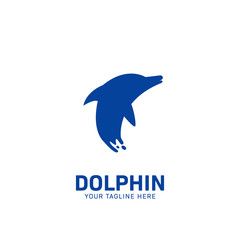 Blue Dolphin logo icon symbol, blue dolphin jump from water in splash illustration effect style on tail