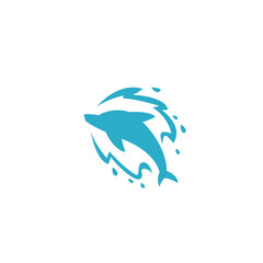 Dolphin logo symbol, flying dolphin with water splash silhouette icon logo illustration