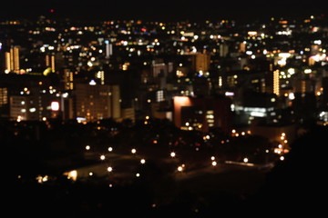 Blurred bokeh Matsuyama abstract cityscape at night ,Shikoku,Japan