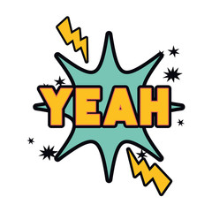 yeah comic words in speech bubble isolated icon