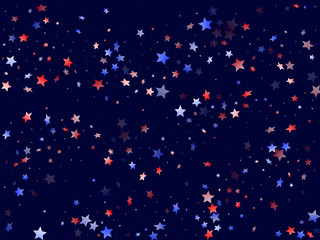 Flying red blue white star sparkles vector american patriotic background.