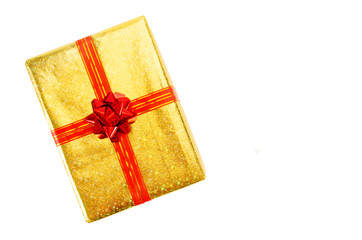 Gold gift box with red ribbon for christmas decoration with Clipping Paths