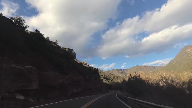 Scenic Drive Route 89a from Sedona to Flagstaff.  Driving footage of beautiful Northern Arizona mountain landscape