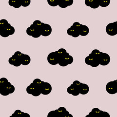 Bat clouds pattern seamless. Night spooky animals vector halloween background.