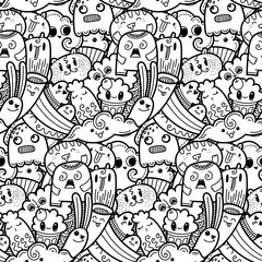 Funny doodle monsters seamless pattern for prints, designs and coloring books