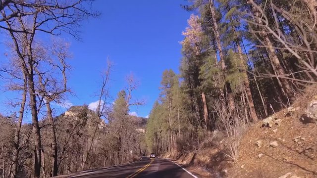 Scenic Drive Route 89a from Sedona to Flagstaff.  Driving footage of beautiful Northern Arizona mountain landscape