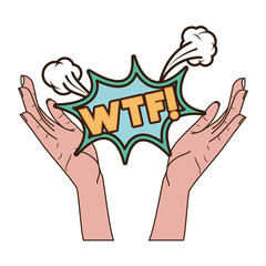 open hands receiving comic words in speech bubble
