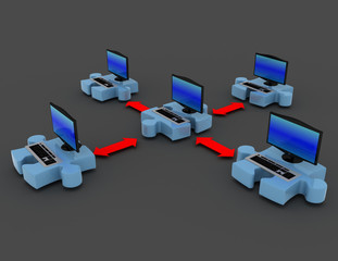 3D illustration of Laptop in puzzles