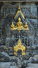 The silver pattern carve design on the wall temple at Chiang Mai Thailand. 