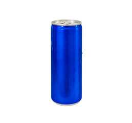 Aluminum blue color soft drink soda can isolated on white background with clipping path