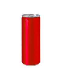 Aluminum red color soft drink soda can isolated on white background with clipping path