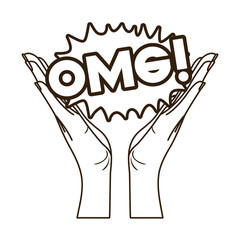 open hands receiving comic words in speech bubble