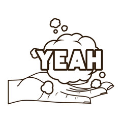 open hand receiving comic words in speech bubble