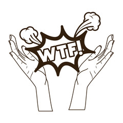 open hands receiving comic words in speech bubble