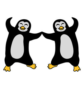 2 freunde paar team liebe verliebt pärchen pinguin tanzen glücklich fröhlich vogel springen spaß party comic cartoon clipart design