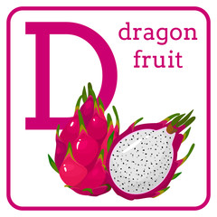 An alphabet with cute fruits, Letter D dragon fruit