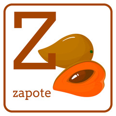 An alphabet with cute fruits, Letter Z zapote