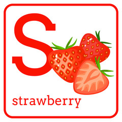 An alphabet with cute fruits, Letter S strawberry