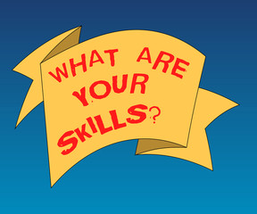 Handwriting text writing What Are Your Skillsquestion. Concept meaning Tell us your abilities knowledge experience Folded 3D Ribbon Strip Solid Color Blank Sash photo for Celebration