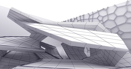 Abstract drawing white parametric interior.  3D illustration and rendering.