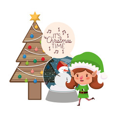 elf woman with christmas tree and crystal ball