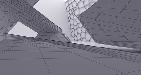 Abstract drawing white parametric interior.  3D illustration and rendering.