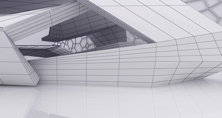 Abstract drawing white parametric interior.  3D illustration and rendering.