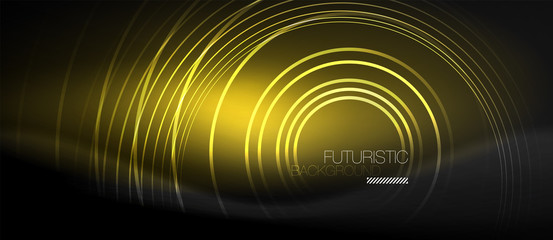 Dark abstract background with glowing neon circles