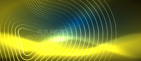 Neon glowing techno lines, hi-tech futuristic abstract background template with geometric shapes