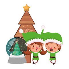 couple of elves with christmas tree