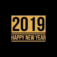 2019 happy new year, golden text over black background