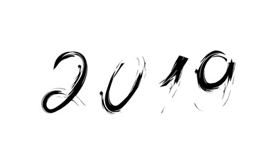 2019 Hand Written Lettering on a White Background. Happy New Year Card Design. Vector illustration