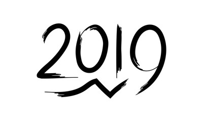 2019 Hand Written Lettering on a White Background. Happy New Year Card Design. Vector illustration