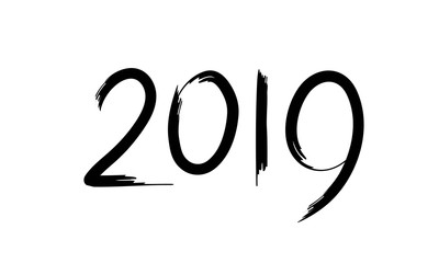 2019 Hand Written Lettering on a White Background. Happy New Year Card Design. Vector illustration