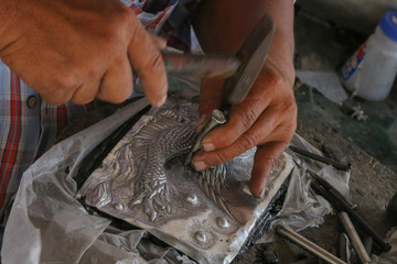 Carve silverware Close up